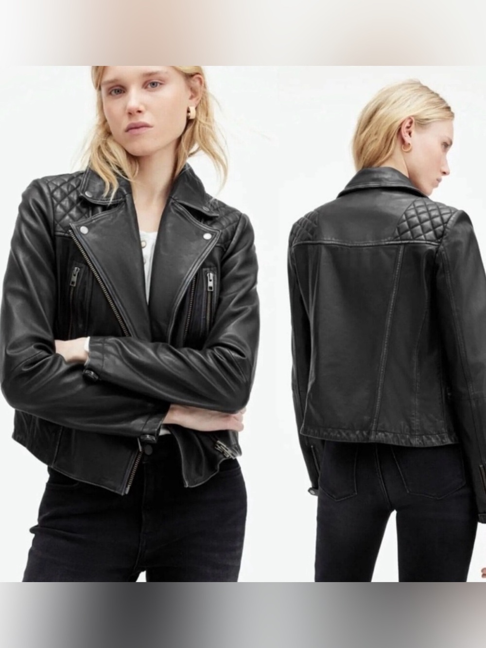 ALL SAINTS Black Leather Biker Jacket sz 0